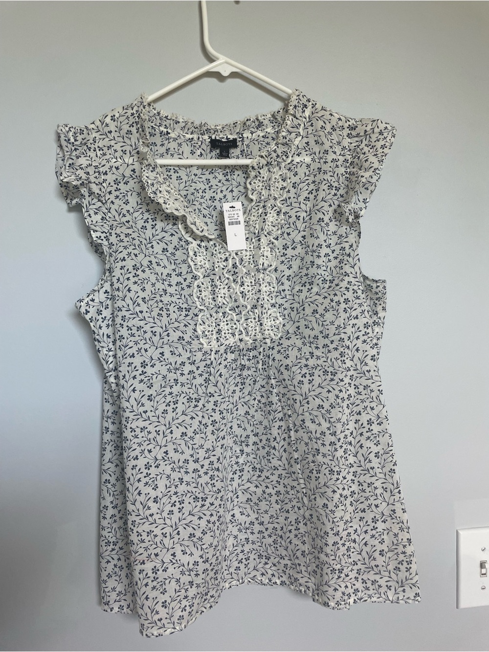 Talbots Women's Cream Floral Lace-Trim Sleeveless Top